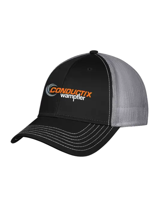 Black/Medium Dark Grey Mesh Trucker Cap Snap Back w/Conductix Logo