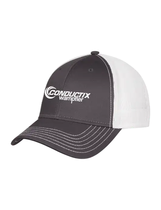 Dark Grey/White Mesh Trucker Cap Snap Back w/Conductix Logo