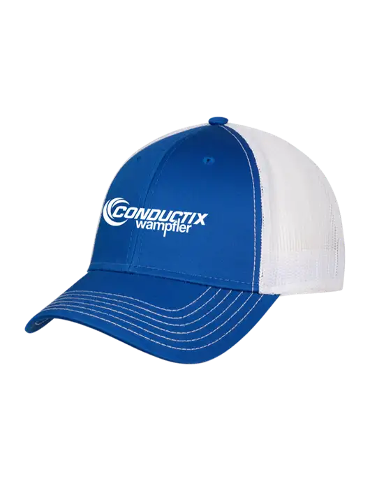 Royal & White Mesh Trucker Cap Snap Back w/Conductix Logo