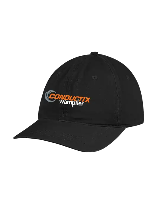 Garment Washed Unstructured Twill Black Cap w/Conductix Logo