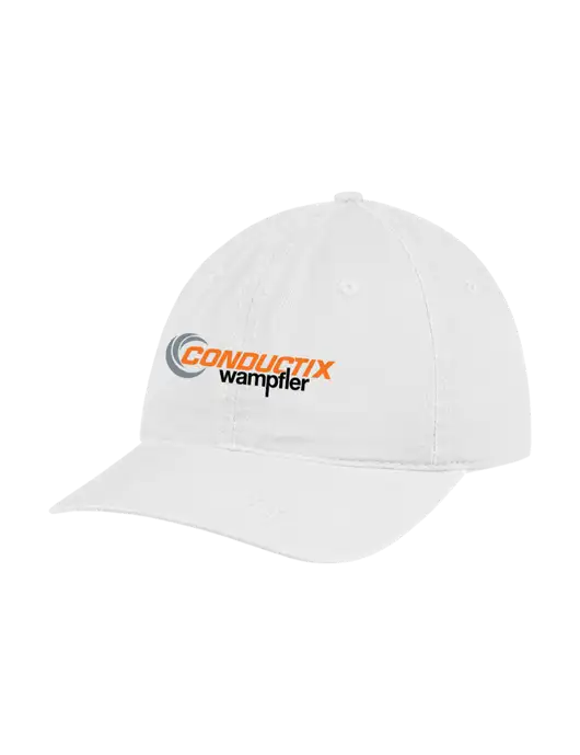 Garment Washed Unstructured Twill White Cap w/Conductix Logo