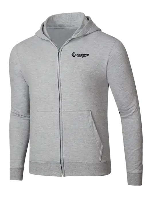 Light Grey Heather 8.5 oz Ring Spun Zip Hooded Sweatshirt w/Conductix Logo