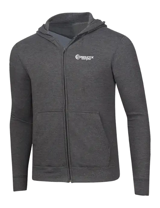 Dark Heather Grey 8.5 oz Ring Spun Zip Hooded Sweatshirt w/Conductix Logo