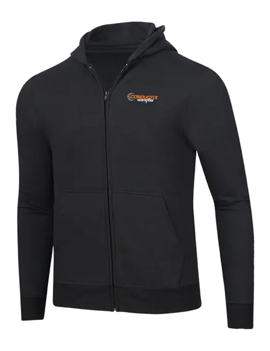 Jet Black 8.5 oz Ring Spun Zip Hooded Sweatshirt w/Conductix Logo