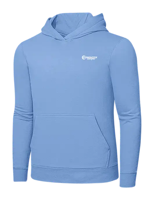 Light Blue 7.8. oz Ring Spun Hooded Sweatshirt w/Conductix Logo
