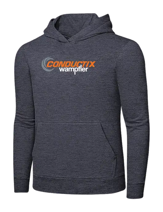 Heather Navy 7.8 oz Ring Spun Hooded Sweatshirt w/Conductix Logo