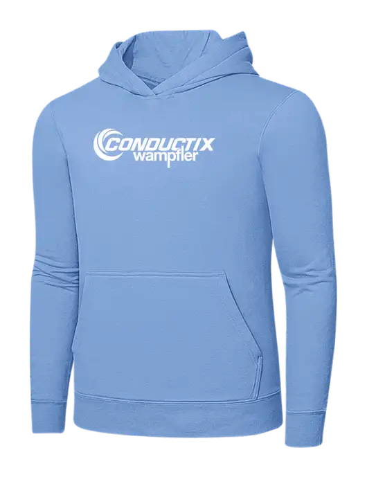 Light Blue 7.8. oz Ring Spun Hooded Sweatshirt w/Conductix Logo