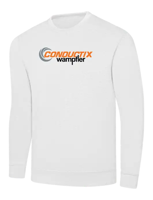 White 7.8 oz Ring Spun Crew Sweatshirt w/Conductix Logo