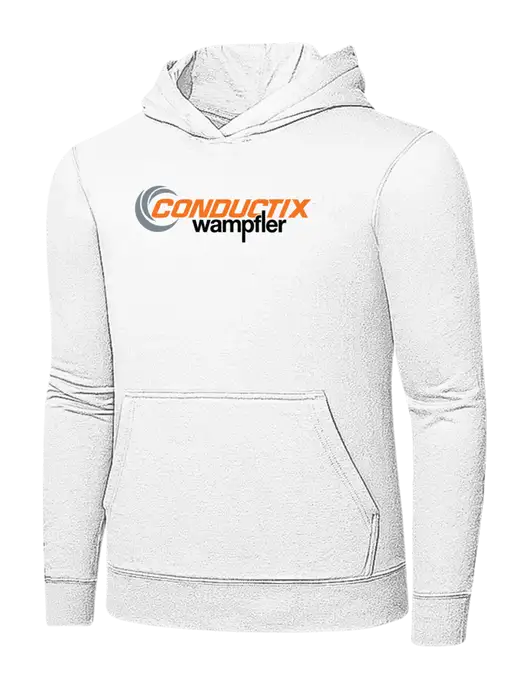 White 7.8 oz Ring Spun Hooded Sweatshirt w/Conductix Logo