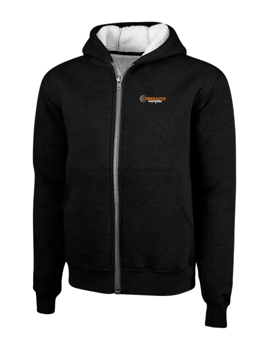 Cornerstone Black Heavyweight Sherpa Lined Hooded Fleece Jacket w/Conductix Logo