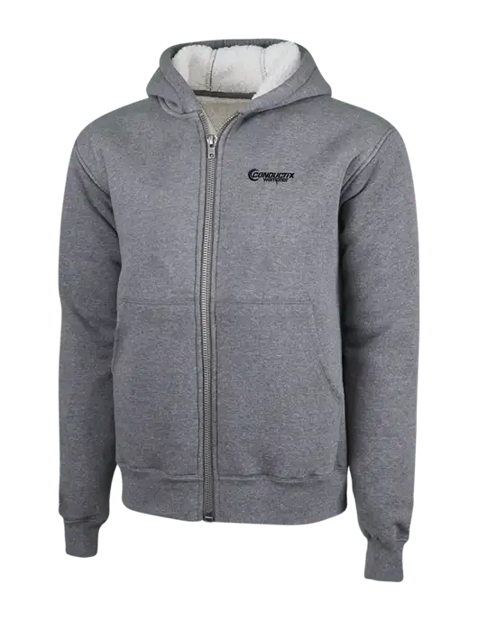 Cornerstone Grey Heather Heavyweight Sherpa Lined Hooded Fleece Jacket w/Conductix Logo