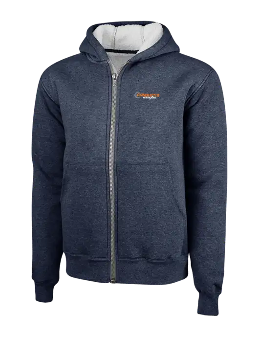 Cornerstone Navy Heavyweight Sherpa Lined Hooded Fleece Jacket w/Conductix Logo
