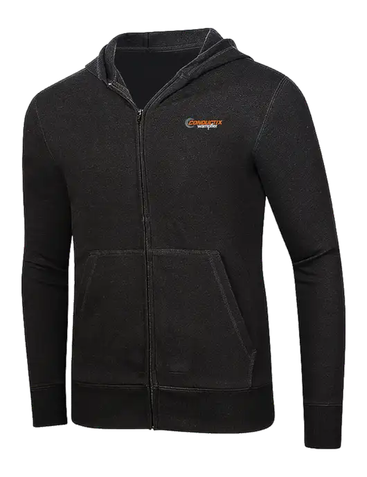 Full-Zip Black Heavyweight Hooded Sweatshirt w/Conductix Logo
