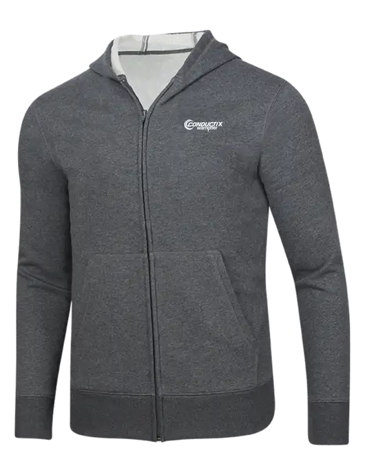 Full-Zip Dark Grey Heather Heavyweight Hooded Sweatshirt w/Conductix Logo
