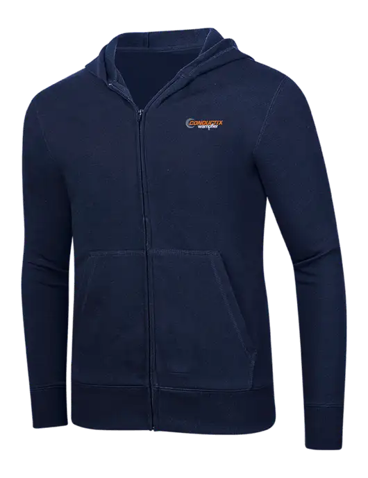 Full-Zip Navy Heavyweight Hooded Sweatshirt w/Conductix Logo