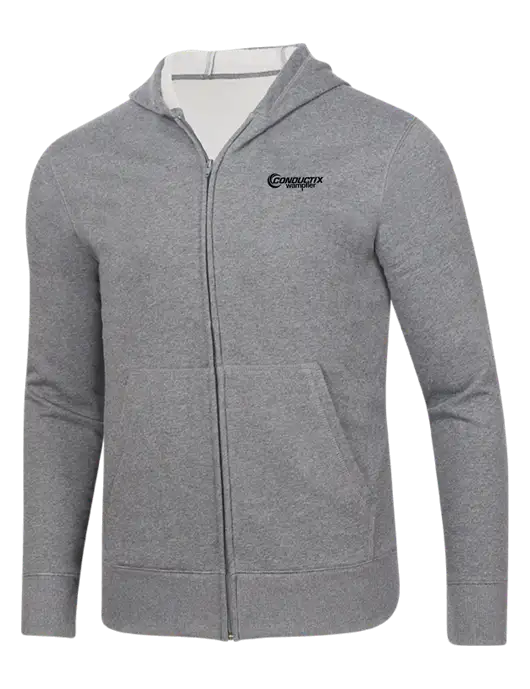 Full-Zip Medium Grey Heather Heavyweight Hooded Sweatshirt w/Conductix Logo