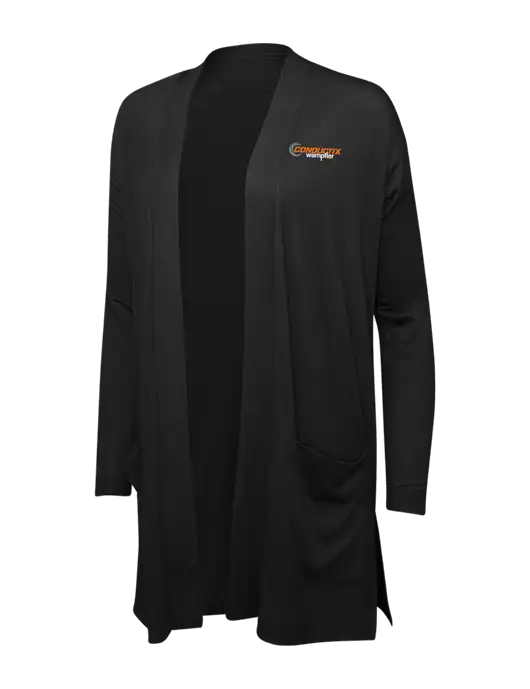 Black Womens Concept Long Pocket Cardigan w/Conductix Logo