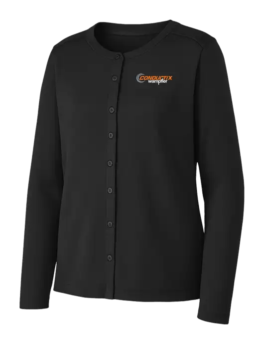 Black Womens Concept Stretch Button-Front Cardigan Sweater w/Conductix Logo