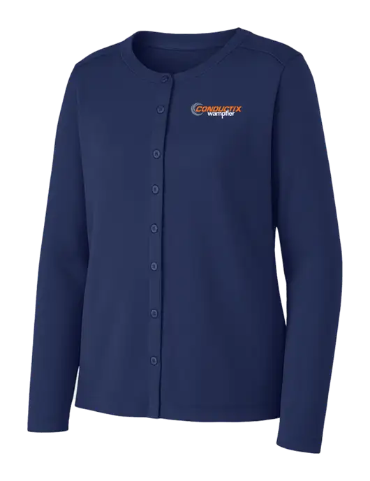 Dress Blue Navy Womens Concept Stretch Button-Front Cardigan Sweater w/Conductix Logo