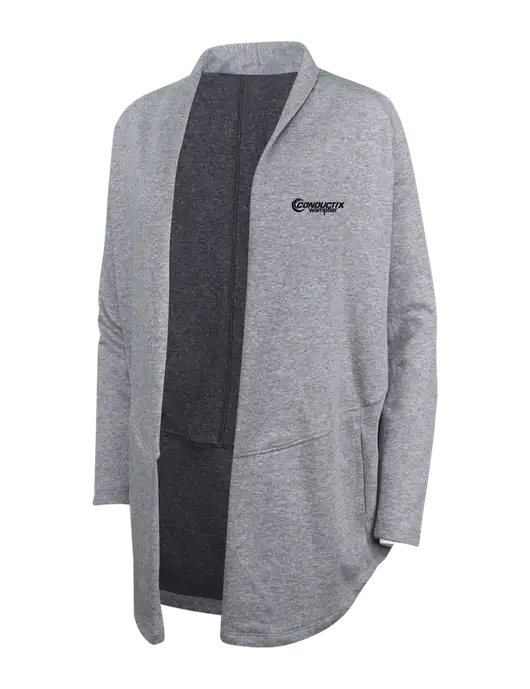 Medium Heather Grey/Char Heather Womens Interlock Cardigan w/Conductix Logo