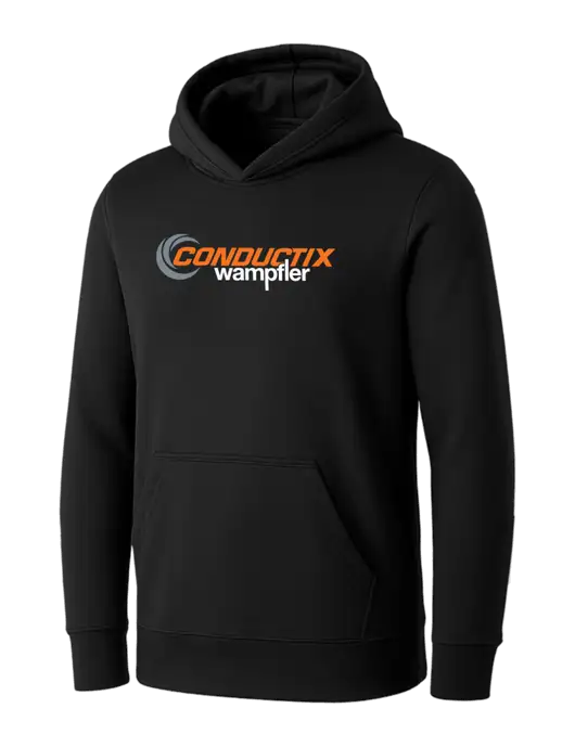 Womens Black Core Fleece Pullover Hooded Sweatshirt w/Conductix Logo