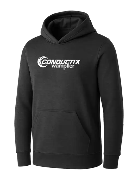 Womens Dark Grey Heather Core Fleece Pullover Hooded Sweatshirt w/Conductix Logo