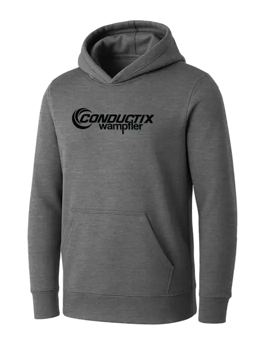 Womens Medium Grey Heather Core Fleece Pullover Hooded Sweatshirt w/Conductix Logo