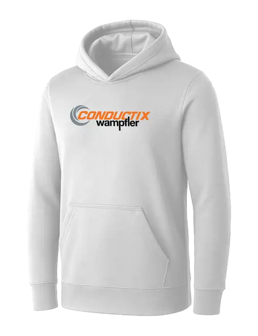 Womens White Core Fleece Pullover Hooded Sweatshirt w/Conductix Logo