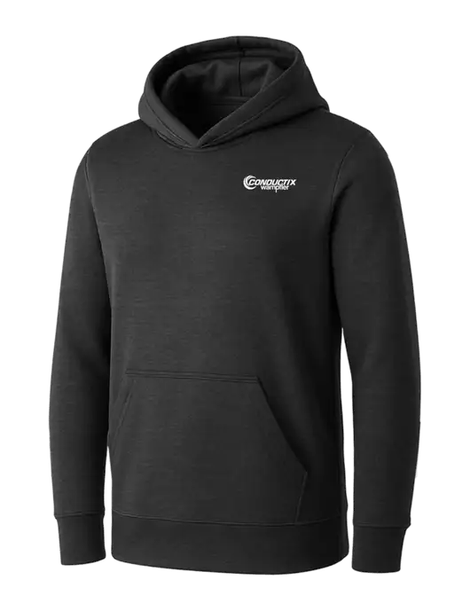 Womens Dark Grey Heather Core Fleece Pullover Hooded Sweatshirt w/Conductix Logo