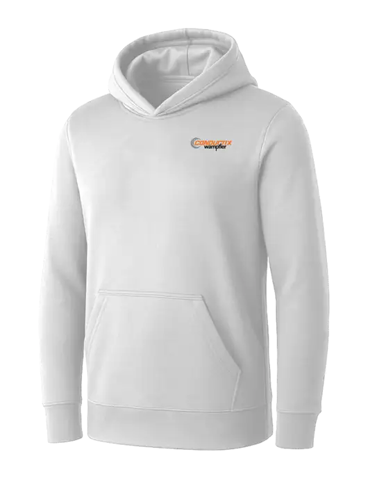 Womens White Core Fleece Pullover Hooded Sweatshirt w/Conductix Logo