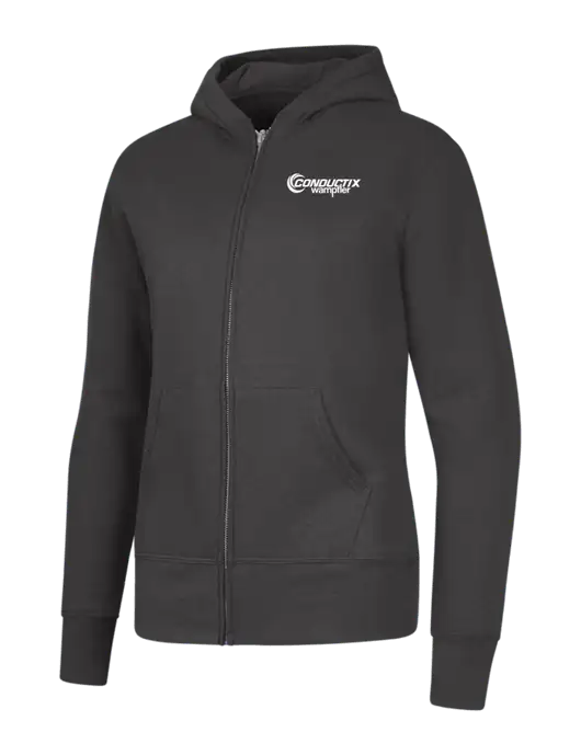 Charcoal Womens Core Fleece Full-Zip Hooded Sweatshirt w/Conductix Logo