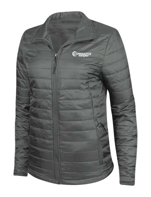 Dark Grey Womens Puffy Packable Jacket w/Conductix Logo