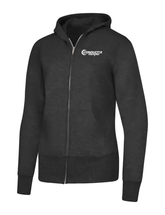 Dark Heather Grey Womens Core Fleece Full-Zip Hooded Sweatshirt w/Conductix Logo