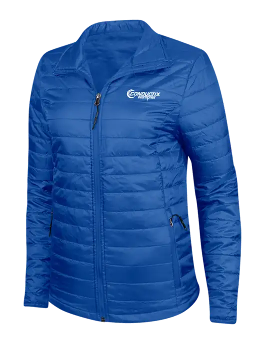 Dark Royal Blue Womens Puffy Packable Jacket w/Conductix Logo