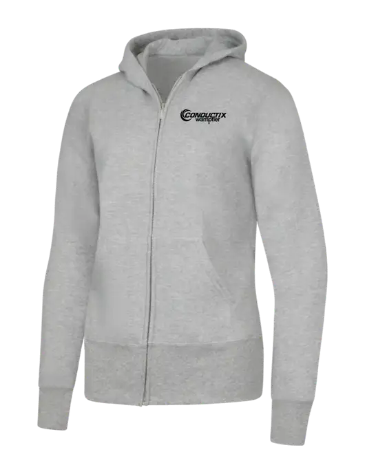 Grey Heather Womens Core Fleece Full-Zip Hooded Sweatshirt w/Conductix Logo