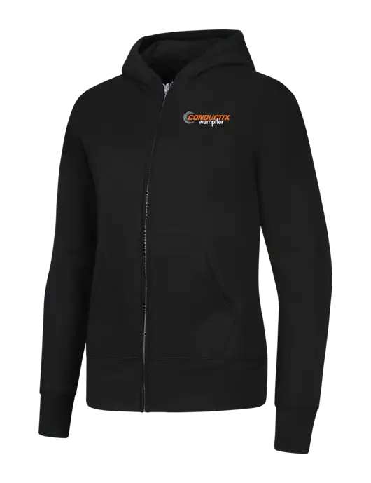 Jet Black Womens Core Fleece Full-Zip Hooded Sweatshirt w/Conductix Logo