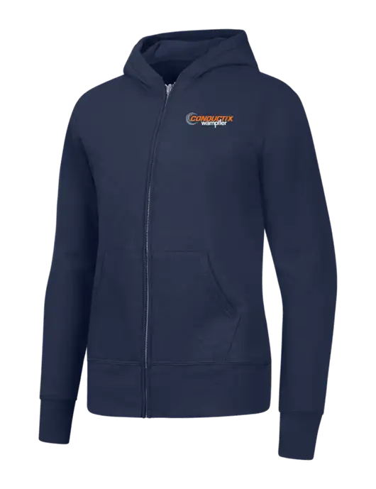 Navy Womens Core Fleece Full-Zip Hooded Sweatshirt w/Conductix Logo