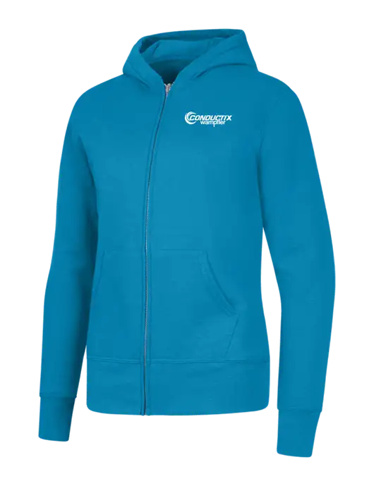 Neon Blue Womens Core Fleece Full-Zip Hooded Sweatshirt w/Conductix Logo