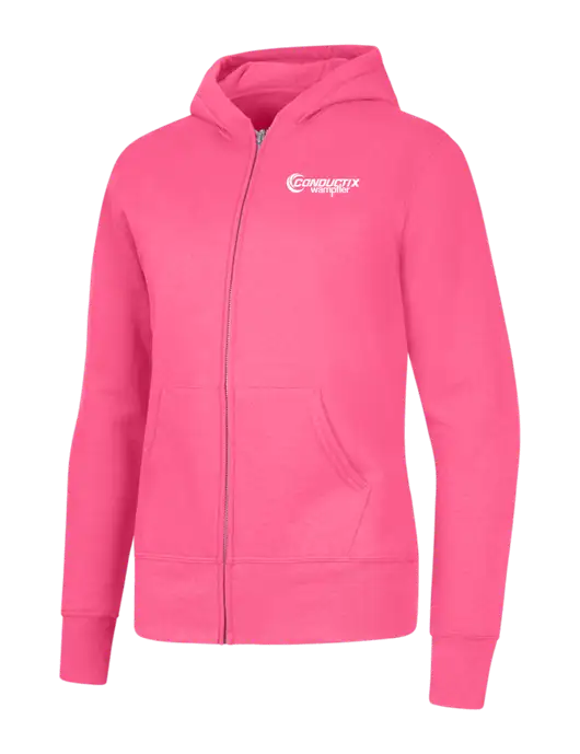 Neon Pink Womens Core Fleece Full-Zip Hooded Sweatshirt w/Conductix Logo