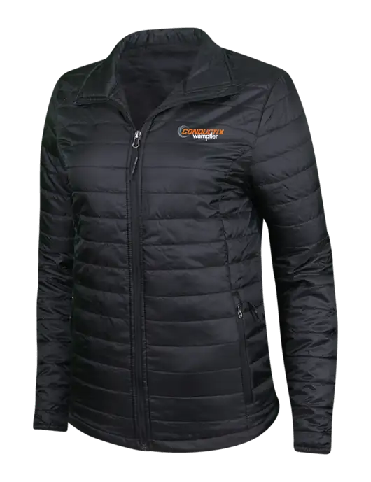 Womens Black Puffy Packable Jacket w/Conductix Logo