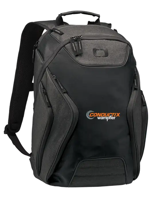 OGIO Black/Heather Grey Hatch Laptop Backpack
 w/Conductix Logo