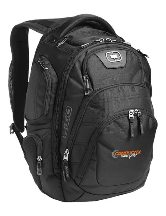 OGIO Black Stratagem Laptop Backpack w/Conductix Logo